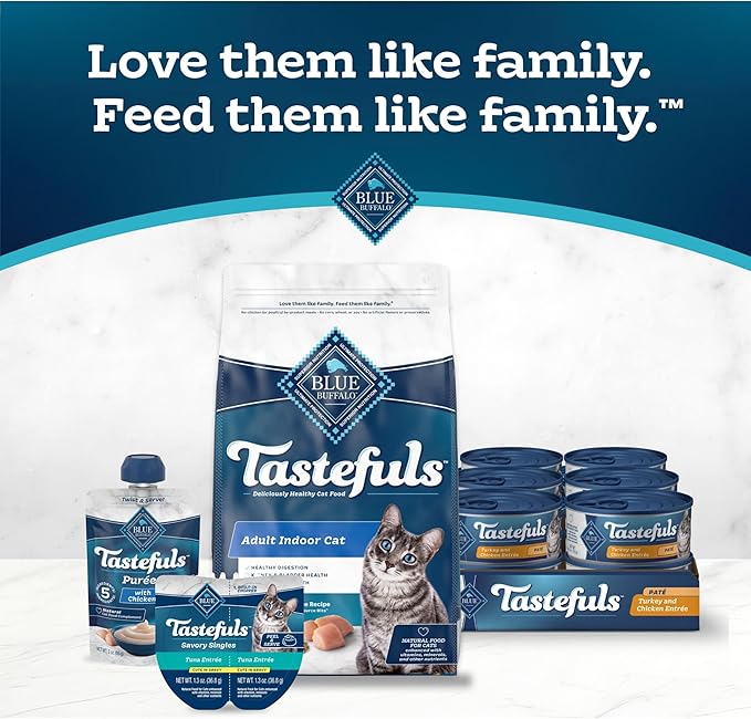 Blue Buffalo Tastefuls Wet Cat Food Paté,Made with Natural Ingredients,Turkey and Chicken Entrée,5.5-oz Cans,(Pack of 48)