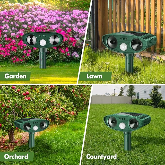 4 Pack Ultrasonic Animal Repellent Cat Repellent Deer Repellent Devices Outdoor Solar Animal Deterrent Motion Activated Raccoon Repellent Dog Skunk Rabbit Squirrel for Garden Yard