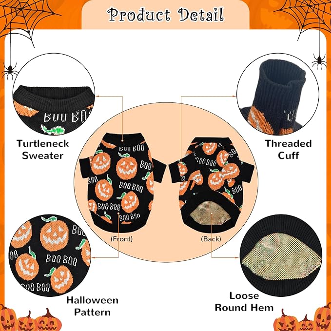 Pet Puppy Dog Halloween Sweater Cat Pumpkin Knitwear Clothes Costume with Cute Boo Pattern Halloween Sweater Coat for Kittens Small Dogs Cats XXL