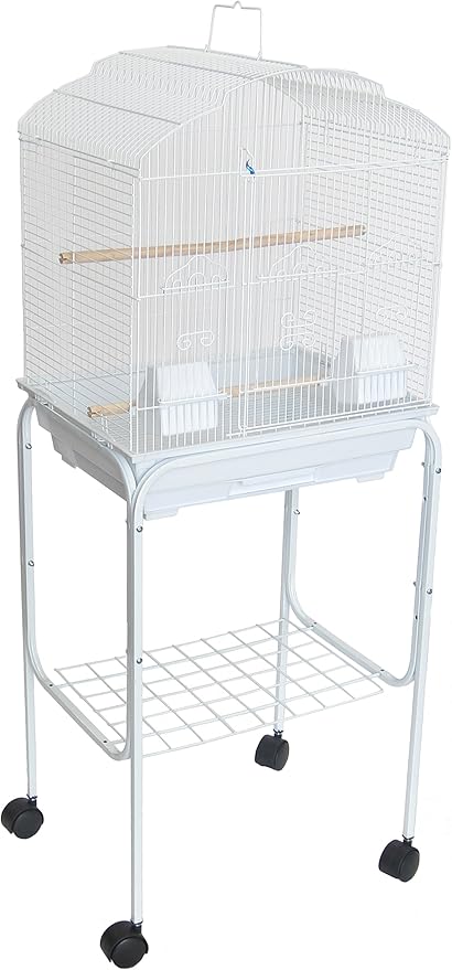 YML 5804 3/8" Bar Spacing Shall Top Bird Cage with Stand, 18" x 14"/Small, White