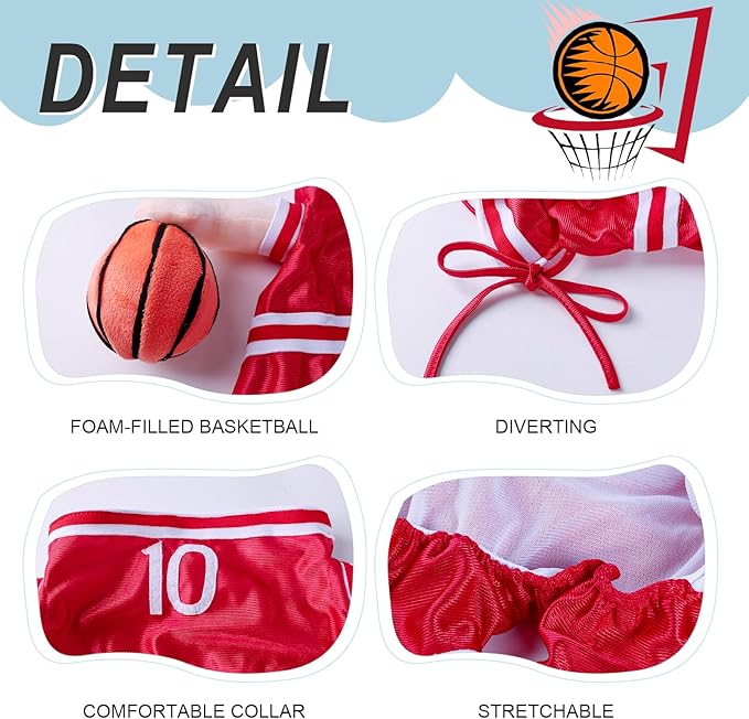 DELIFUR Dog Basketball Player Costume - Pet Halloween Costume Adjustable Funny Dress Up Sports Outfit Cosplay Clothes for Large Cats and Small Dogs (Red Basketball, X-Small)