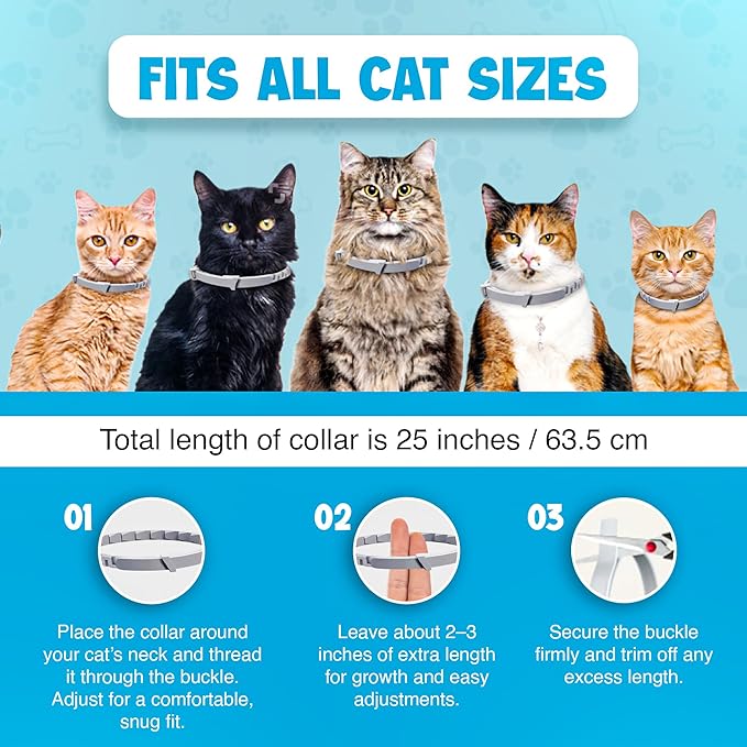 Cat Flea and Tick Collar 8-Month Protection Natural Flea Collar for Cats & Kittens with Flea Comb, Shell Comb, Tick Tweezers & Tick Removal Tool | 5-in-1 Cat Flea Collar & Protection Kit Set