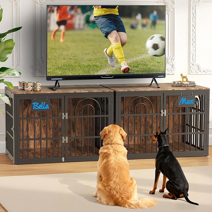 38" Dog Crate Furniture, Heavy Duty Dog Crates, Dog Kennel Furniture Indoor for Medium Dog as TV Stand, Wooden Cage End Table for Indoor Decoration, Name Tag Escape-Proof Locks & Double Door