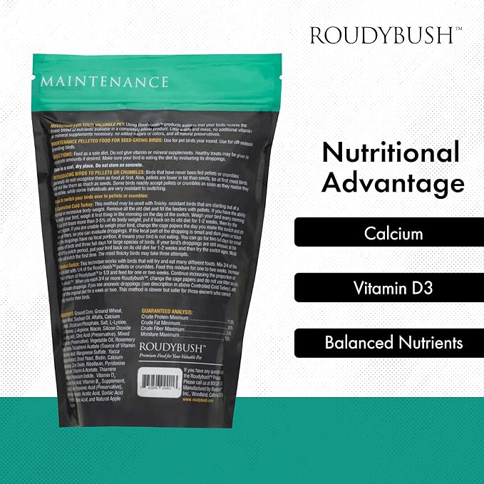 RoudyBush Daily Maintenance Food for Birds - Scientifically Formulated Bird Feed - Bird Food Pellets w/Corn, Wheat, Soy & More - Nutritious & Healthy Feed for Birds (Mini, 22oz)