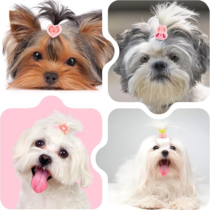30 Pcs Cute Dog Bows with Rubber Bands, Small Size Dog Hair Accessories, Mix Style Handmade Ties for Yorkie, Maltese, Shih Tzu, Daily, Holiday (Pink)