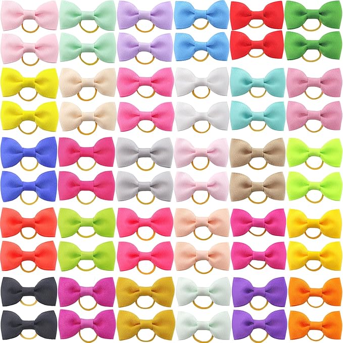 Puppy Dog Hair Bows: 2 inches with Rubber Bands Small Pet Grooming Girl Doggy Accessories 60pcs (30 Pairs)