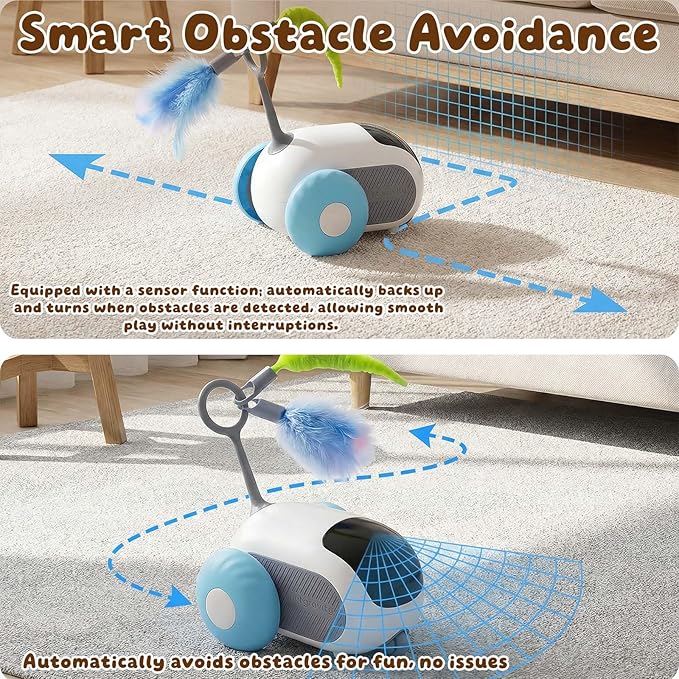 Interactive cat Toy, Rechargeable, Automatic Moving Kitten Toy, New Type of cat Toy with Tail, Touch-Activated Kitten Toy for Play, Suitable for Indoor Boredom Relief for Adult Cats (Blue)