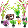 Small Fish Broken Barrel Decor Fish Tank Decorations Aquarium Accessories Plants Plastic Resin Barrel and Coral Hideout Ornaments Aquarium Decor Set 8 Pieces