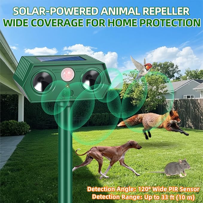 2026 New Racoon Squirrel Sonic Fortress Pro Cat Repellent Outdoor, Solar Ultrasonic Animal Repeller Deer Deterrent with Motion Sensor to Scare Rabbit Skunk Dog Coyote Out of Garden Farm Yard(4Pack)