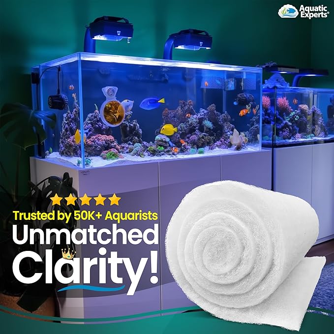 Aquatic Experts Aquarium Filter Floss for Fish Tank Filters - FilterFirst Aquarium Filter Pad - Media Roll for Crystal Clear Water, 3/4" - 1" Thick (12 Inch Wide, 12 Inch Long - 5 Pack)