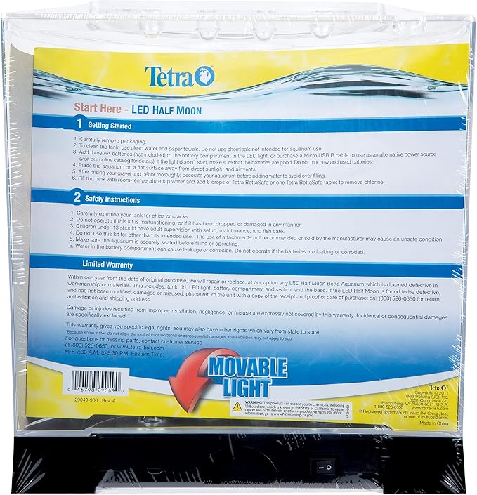 Tetra 1 Gallon Half Moon Small Fish Tank w/Movable LED Light, for Betta & Gold Fish, Aquarium | (Pack of 3)