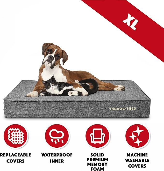 The Dog’s Bed Orthopedic Memory Foam Dog Bed Mattress, Linen Fabric, Grey Linen, XL, 6-Inch