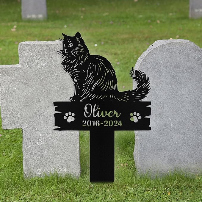 Custom Cat Grave Marker Outdoor, Personalized Metal Cat Memorial Grave Stake with Name and Date, Outdoor Waterrproof Cats Memorial Plaque