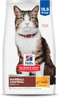Hill's Science Diet Hairball Control, Adult 1-6, Hairball Control Support, Dry Cat Food, Chicken Recipe, 15.5 lb Bag