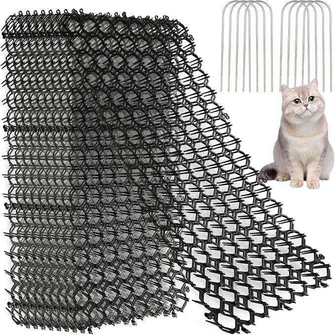 16PCS Cat Scat Mat 16" x 8" Cat Spike Keep Cats Out of Yard Permanently, Scat Mat with Spiked Outdoor Garden & Indoor Furniture, Square Cat Deterrent for Counters, Plastic Anti Dog Digging Deterrent