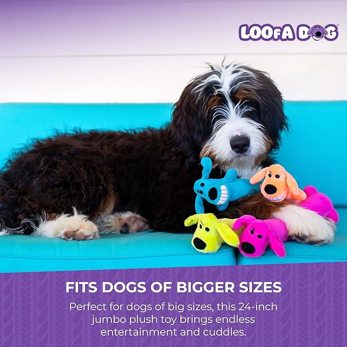 Multipet Original Loofa Dog Plush Toy - Squeaky Toy for All Dogs - Extra Soft Plush - Stuffed Animal Dog Toys for Playing (1 Count, 24”, Random Color Surprise)