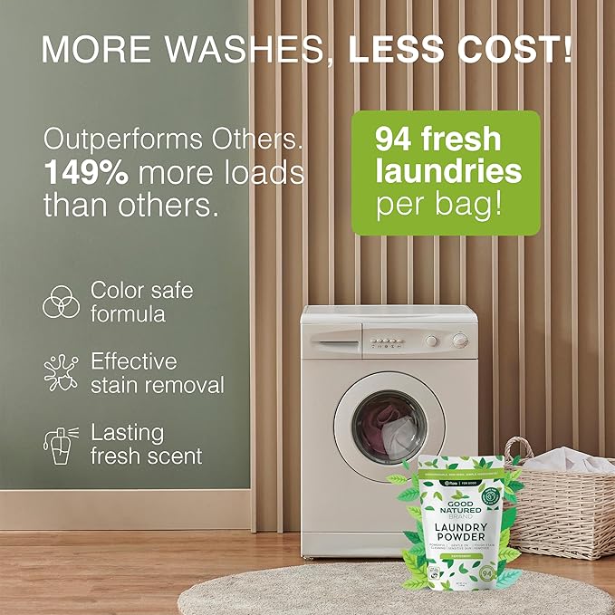 Good Natured Brand | Pet Stain & Odor Remover for Laundry | Pet Laundry Detergent for Dogs Beds, Cat Pee, Smell, Dog Drool | Hypoallergenic & Non-Toxic | Peppermint | 47oz 94 Loads