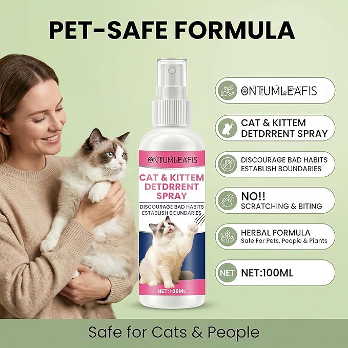 Cat Deterrent Spray, Cat Repellent for Indoor and Outdoor, Furniture Protection, Pee Spraying, Excessive Chewing and Scratching, Pet-Safe Formula, 100ML