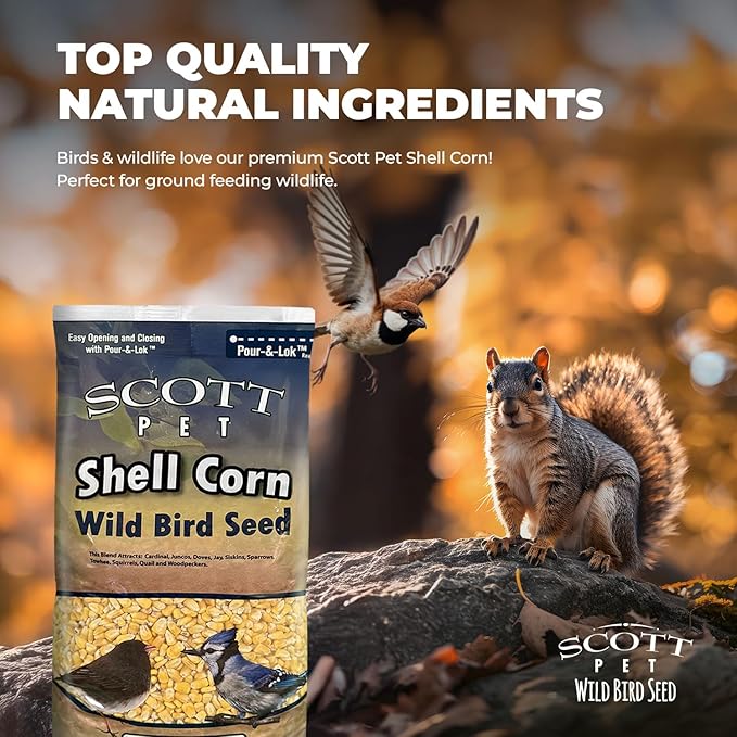 Scott Pet Wild Bird Seed, Shelled Corn, 11 lbs Bag, Feed, Great Source of Protein and Fiber, Food for Outside Wild Birds