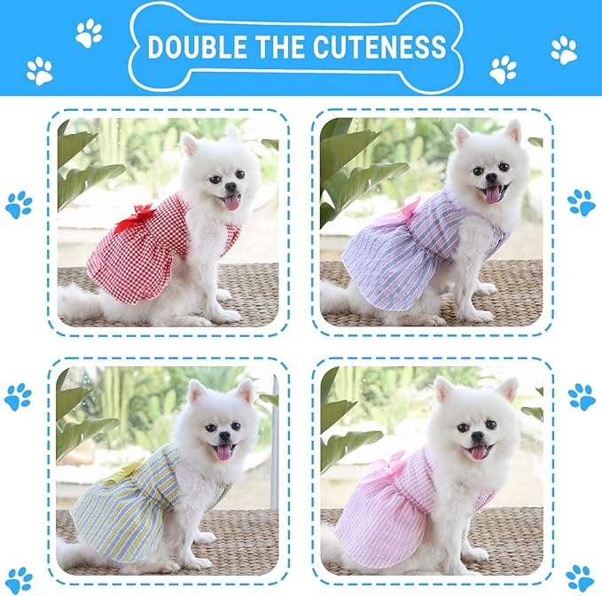 TAPBULL Dog Dresses, Fashionable Pet Dog Clothes, Cute Cat Birthday Dress Outfit (Blue/Red/Pink/Pink-Blue/Yellow-Blue 5-Pack), Medium