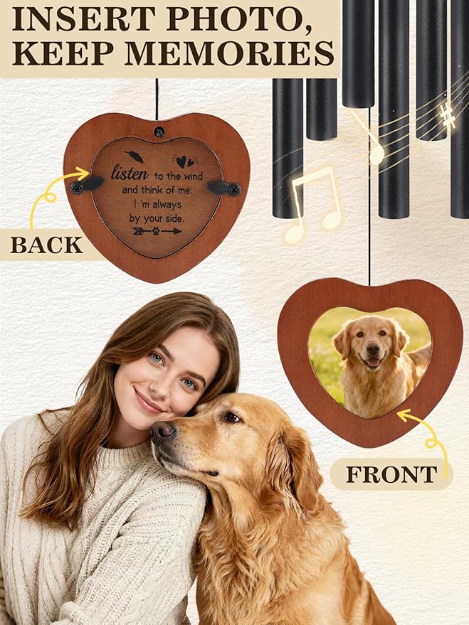 Alphatool Dog Memorial Wind Chimes Gifts with Photo Frame - 32in Sympathy Gift for Loss of Dog, Pet Memorial Gifts for Dogs Passing Away Bereavement