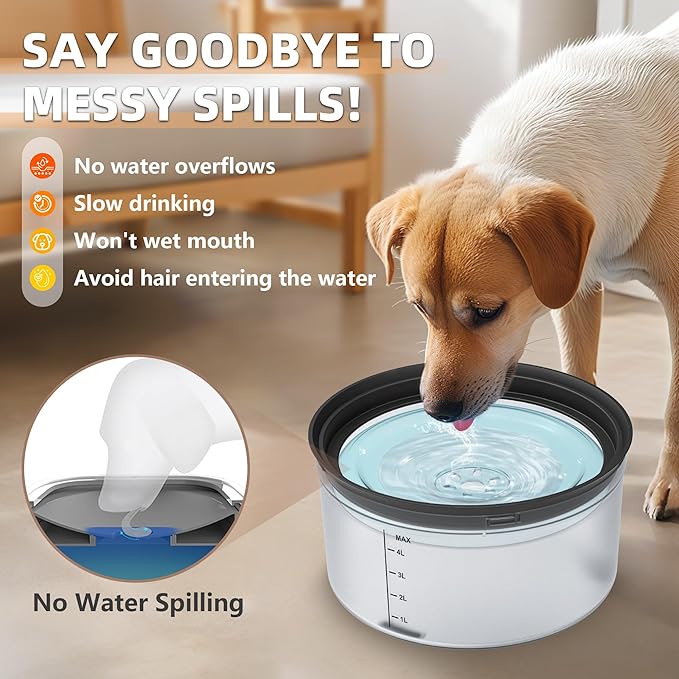 Decflow 1.2Gallon Dog Water Bowl No Spill, 4.5L Large Capacity Spill Proof Dog Bowls with Transparent Floating Disk, Anti-Splash Slow Drinking Dripless Bowl for Sloppy Messy Drinkers (Black)
