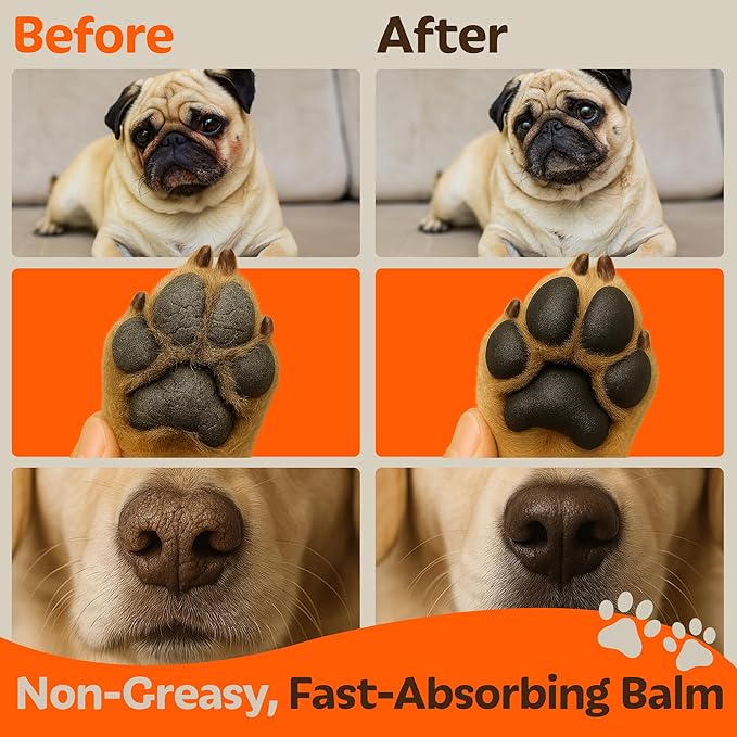 Paw Nose Dog Lick Safe Balm – Natural Moisturizer for Dry and Cracked Paws, Soothes Itchy, Sensitive and Irritated Skin, Wrinkle Irritation Relief, Protective Pet Care Soothing Essentials, 80g