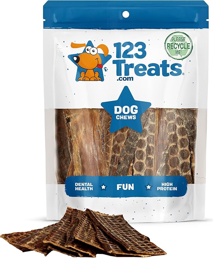 123 Treats - Esophagus Dog Treats (6 Inches - 25 Count) 100% Natural Gullet Sticks for Dogs Flat - Beef Jerky Dog Treats Strips Free of Preservatives, Hormones & Antibiotics