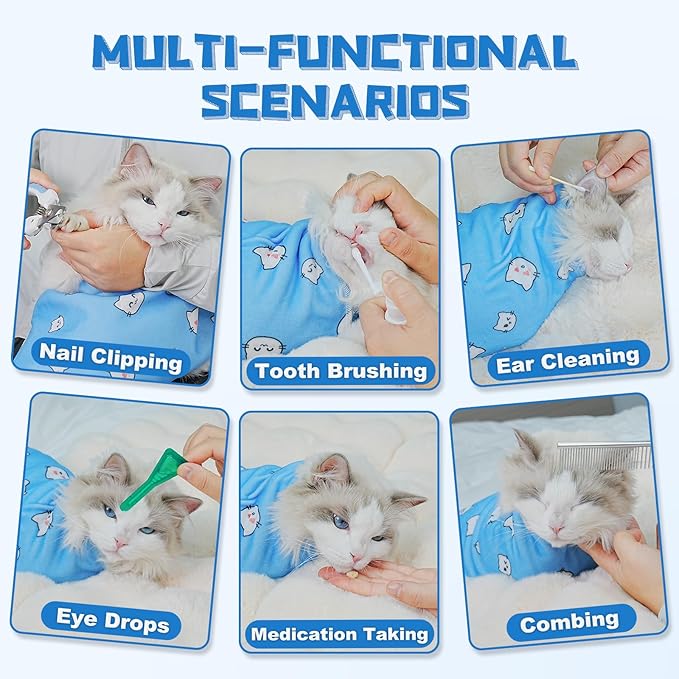 Supet Cat Wrap for Cutting Nails, 2026 Self-Adherent Cat Grooming Wrap, Anti-Escape Calming Cat Swaddle Wrap for Medicine, Nail Clipping, Teeth Brushing, Ear Cleaning