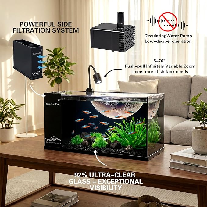 Fish Tank Kit,3 Gallon Small Aquarium,Ultra-Clear Nano Aquarium,Betta Fish Tank,Suitable for Small Fish Tank,Aquarium Starter kit,Desktop Fish Tank (Planet Background)
