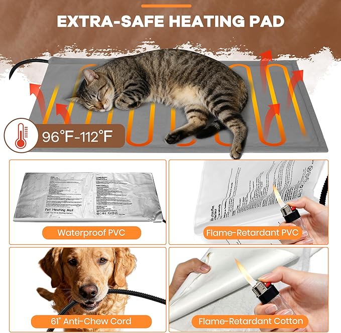 Outdoor Heated Cat House for Outside: Winter Insulated Weatherproof 20"×14.3"×20.5" Shelter with Heating Pad for Feral Kitty Foldable Out Door Elevated Warm Pet Bed with Extra Large Warming Cathouse