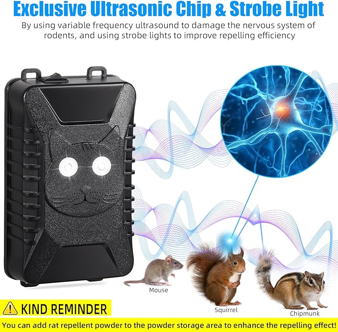 Ultrasonic Rodent Repellent for Car Engines,2 Pack Car Rodent Repeller Under Hood Mouse Deterrent with Flashing Lights,Battery Powered Rat Repellent for Car,Keep Mice Out of Indoor Garage Attic Home
