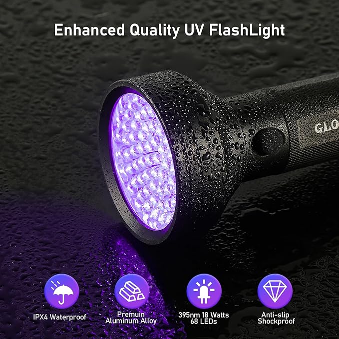 Blacklight Flashlight 68 LED UV Flash Light,Ultraviolet Flashlight Black Light Professional Pet Urine Detector for Dog/Cat Urine,Pet Stains,Hunting Scorpions