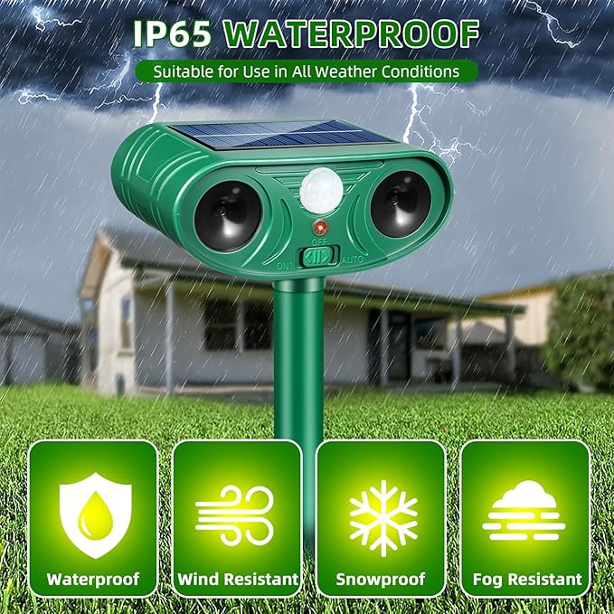 2 Pack Solar Ultrasonic Animal Repeller Outdoor with Motion Sensor Deer Repellent Devices for Squirrel Repellent Cat Rabbit Skunk Coyote Raccoon Repellent Outdoor Fox Deterrent for Yard