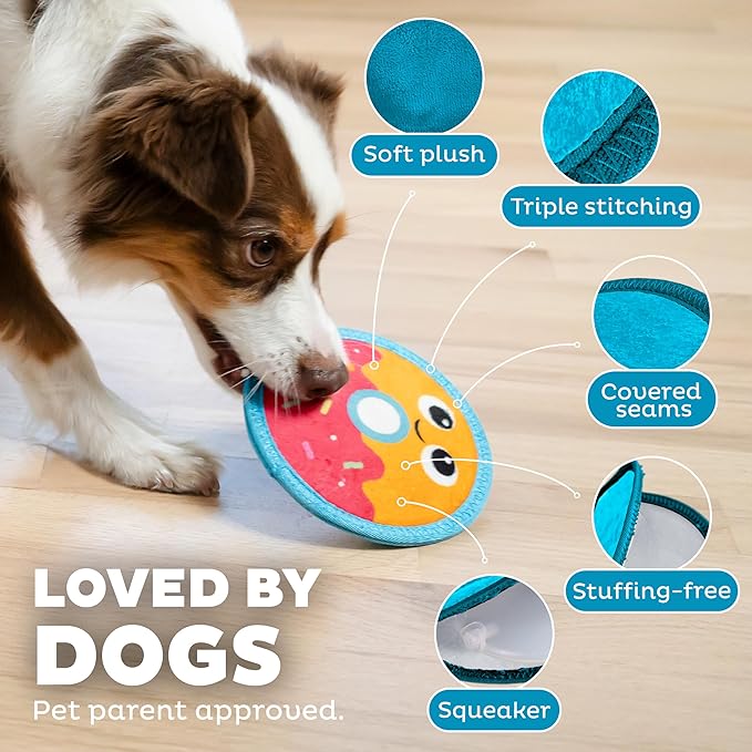 Outward Hound Tough Skinz Durable Squeaky Dog Toy with Two Tough Layers, Donut, Multicolor, Small