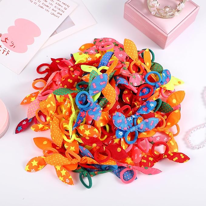 100 Pcs Puppy Dog Cute Rabbit Ear Hair Ties Hair Accessories Set Bowknot Dogs Hairs Bows with Elastic Bands for Small Dogs, Colorful Grooming Costume Accessories for Daily Use Holidays (Colorful Mix)