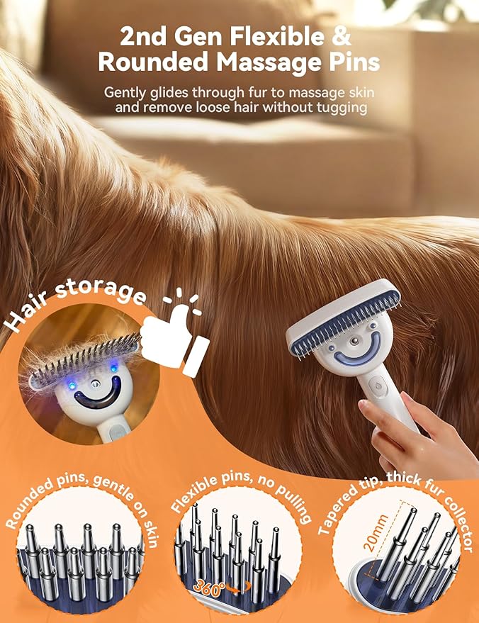Dog Brush for Shedding with Steam, Dog Brush for Long Haired Dogs and Cats, Dual-Sided Dematting and Deshedding, Safe Non-Deforming Steel Pins, for Medium-Thick Coats Prone to Tangles & Shedding