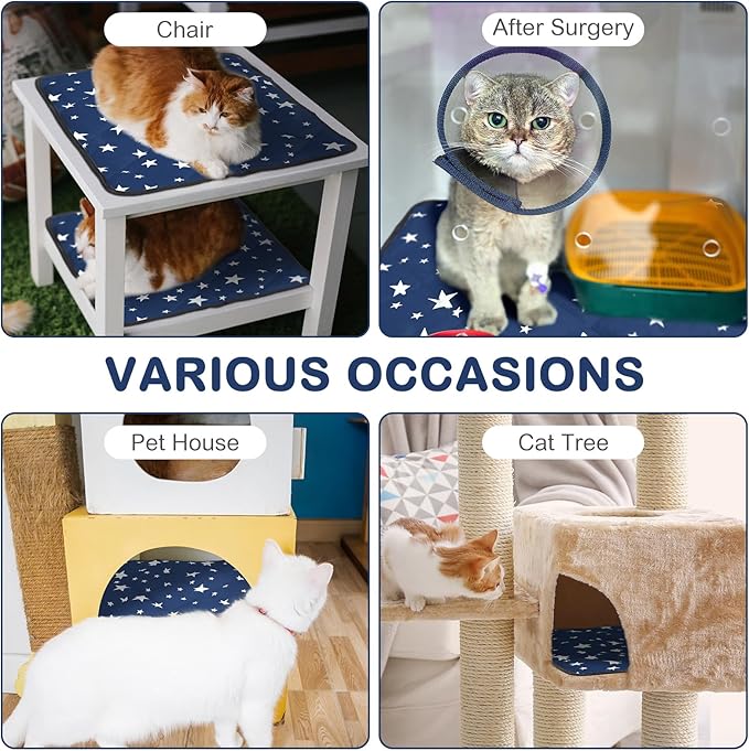 Namalu 4 Pack Self Warming Cat Bed Self Heating Cat Mat Star Pattern Soft Dog Crate Pad Thermal Pet Mat Anti Slip Kennel Dog Washable Warming Bed for Outdoor Indoor (12 x 12 Inch,Blue)