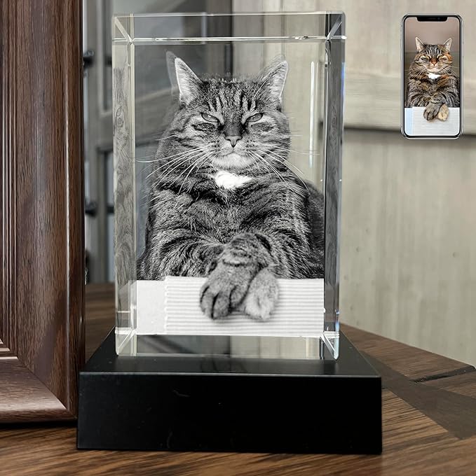 Dog Memorial Gifts for Pet Loss – Personalized Crystal Photo for Dogs & Cats, Custom Laser Etched Crystal (Large Portrait)