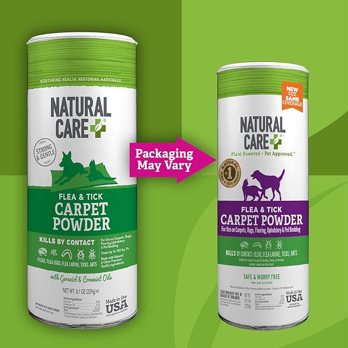 Natural Care Flea and Tick Carpet Powder, Flea & Tick Treatment for Rugs, Carpet, and Pet Bedding, Pet Essential, Pest Prevention, 8.1 oz Canister