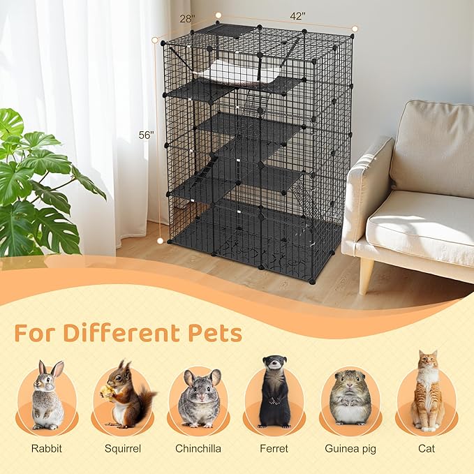 ZENY 4-Tier Cat Cage Indoor Cat Enclosures DIY Cat Playpen Detachable Metal Wire Kennels with Extra Large Hammock for Cats, Ferret, Chinchilla, Rabbit or Small Animals