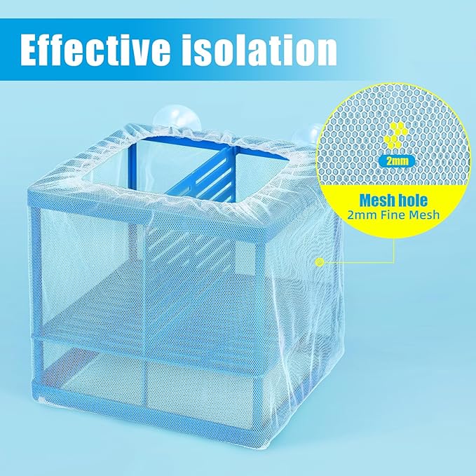AQUANEAT Fish Tank Breeder Small Mesh Net Fry Saver Aquarium Spawn Hatchery Isolation with Suction Cups Hatchery Incubator for Shrimp Betta