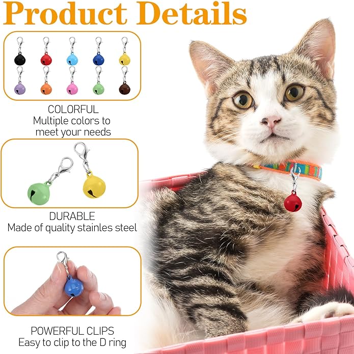 20PCS Pet Bells for Dog Cat Collar, Metal Round Cat Bell Collar with Clasps, Charm Pet Pendant Accessories Christmas Decoration Jingle Bell(Colourful)