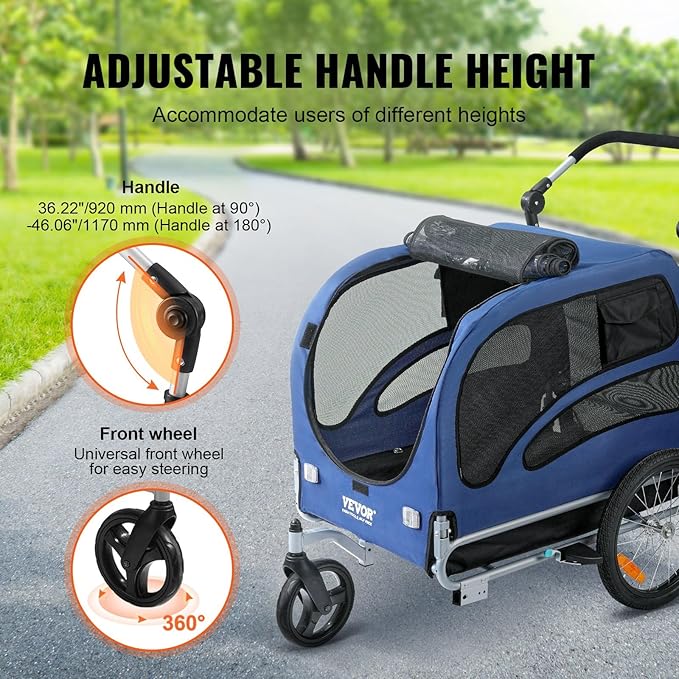 Large Dog Trailer for Bike, Folding Bike Trailer for Dogs with 18.9" Wheels, 120LB Capacity All-Terrain Pet Carrier, Universal Bicycle Coupler