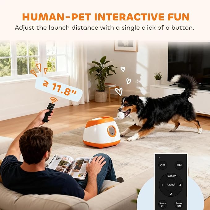 Automatic Dog Ball Launcher for Indoor and Outdoor Play – Adjustable Distance, Quiet Operation, Long-Lasting Battery Powered Fetch Toy