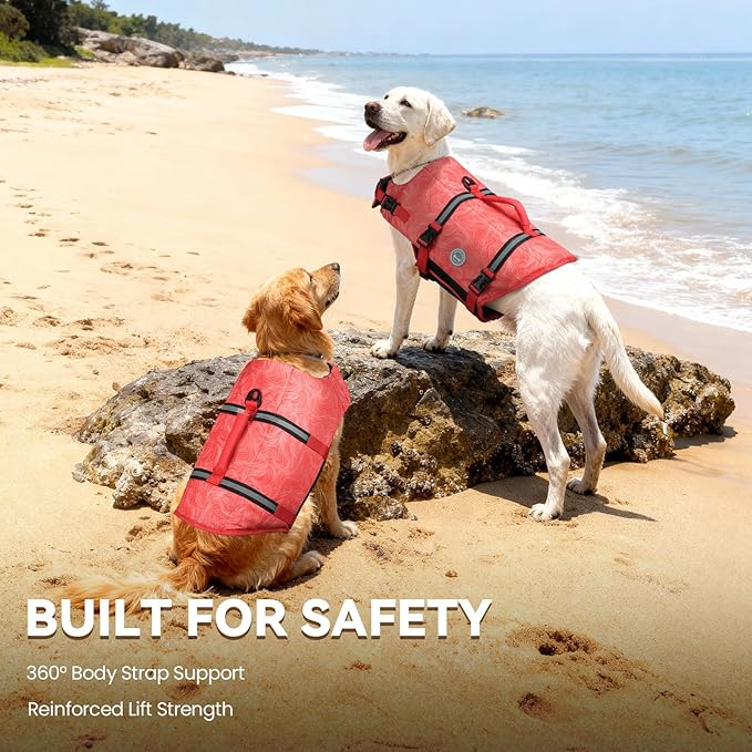 VIVAGLORY Rip Stop Dog Life Vest, Swimming Vest with Handle, Buoyancy for Doggy Puppy, Dog Life Jacket for Swimming & Boating, XL, Red