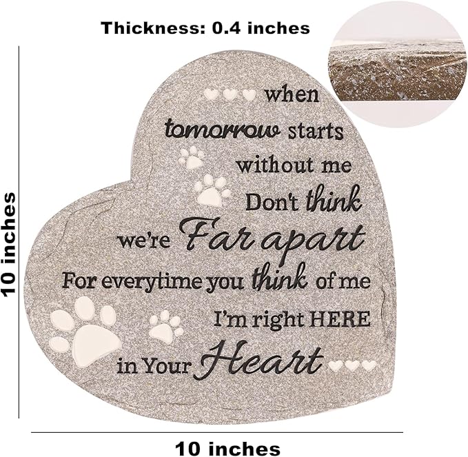 Pet Memorial Stone for Dogs Cats, 10 Inch Dog Memorial Gifts for Loss of Dog, Heart Shaped Cat Memorial Stones, Pet Memorial Gifts for Dogs Cats, Pet Loss Sympathy Gift (Heart-Shaped Paw), YMSZZH01