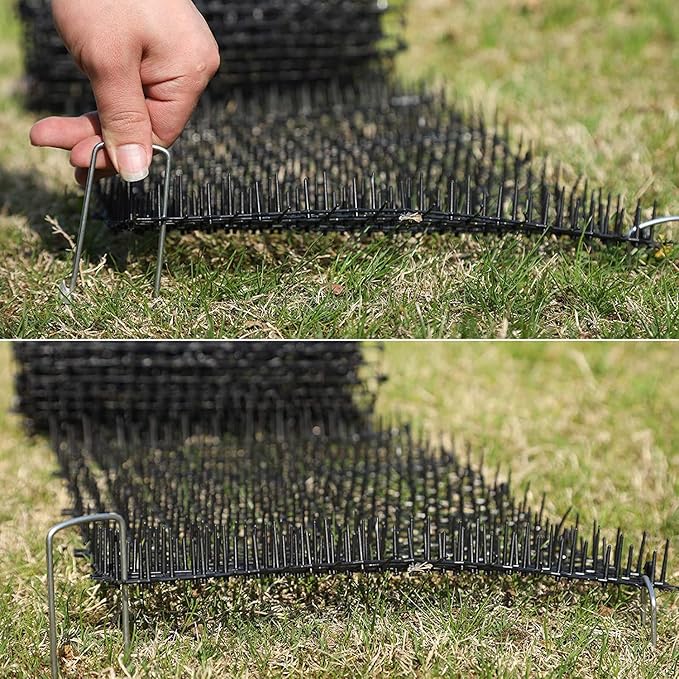 10ft Cat Scat Mat with Spikes Outdoor, Scat Mats for Dogs, Includes 8 Garden Staples