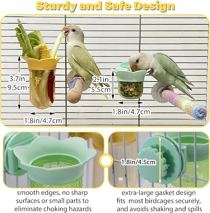 2Pcs Bird Cage Feeder for Vegetable & Water/Pellets, Parrot Veggies Holder with Water-Storage Design to Keep Greens Fresh, No Mess Hanging Bird Feeding Bowls, Separate Design for Balanced Nutrition