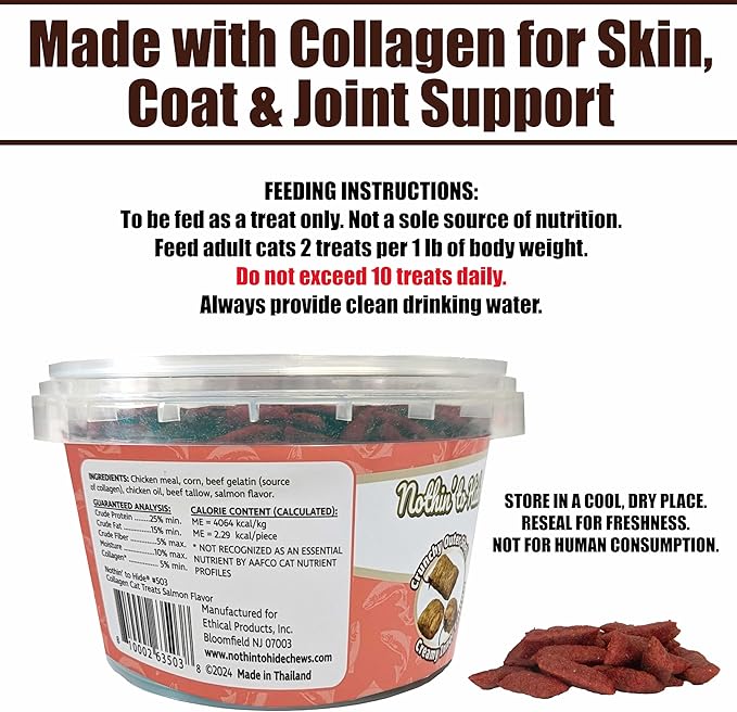 Fieldcrest Farms Nothin’ to Hide Collagen Cat Treats – Crunchy & Creamy Cat Snacks, High-Protein Healthy Treats for Skin, Coat & Joint Support, Salmon Flavor, 8 oz.